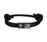 JewelryWe Kreuz Armband Kordelarmband Jungen: Schwarz USA Flagge Geflochten Verstellbar Manschette Armreif Christlich Religiös Glaube Schmuck mit Karte Motivierendes Geschenk für Teenager Kinder
