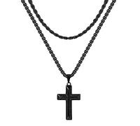 JewelryWe Kreuz Halskette Herren Kreuz-Anhänger - Schwarz Edelstahl Kette mit Klassiker Kreuz Anhänger Poliert Geschichtete Doppelschichtige Halskette mit Gravur für Männer