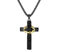 JewelryWe Kreuz Kette Herren mit Dornenkronen: Schwarz Edelstahl Dornenkrone Anhänger Halskette mit Kreuzanhänger Christliche Kreuzkette Religiöse Schmuck Geschenk für Männer