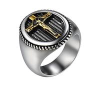 JewelryWe Kreuz Ring Siegelring Herren: Gold/Silber Edelstahl Herren-Ring Jesus Christus Kruzifix Fingerring Christlicher Religiöser Kreuzring Band Katholischer Schmuck Geschenk für Männer Größe 60