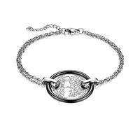 JewelryWe Lebensbaum Armband Damen Armkette: Silber Edelstahl Hohle Baum des Lebens Doppelt Ketten Verstellbar Charms Armreif mit Schwarz Keramik Kreis Ring Muttertagsgeschenk Geschenke Frau Freundin