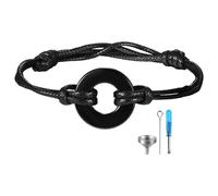 JewelryWe Lebenskreis Urne Armband für Asche: Schwarz Geflochten Verstellbar Lederarmband mit Edelstahl Kreis der Ewigkeit des Lebens Memorial Leder Armreif Gedenkarmband Erinnerungsschmuck Unisex