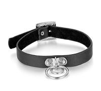 JewelryWe Leder Choker Damen Halsband: Gotik Punk Choker Kette mit O-Ring Kreis Anhänger Kragen Halskette verstellebare Lederhalsband für Männer Frauen Schwarz