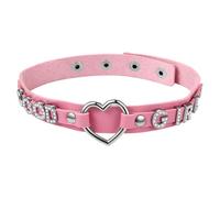 JewelryWe Leder Choker Halskette Damen: GOOD GIRL Strass Buchstaben Halsband mit Herz Ring Verstellbare Punk Gothic Nietenhalsband Halloween Festival Party Y2K Schmuck für Frauen Mädchen, Rosa