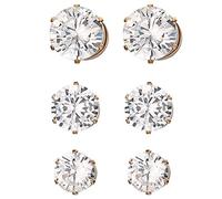 JewelryWe Magnet Ohrringe Magnetische Ohrstecker: 3 Paare Set Gold Ohrclips für Herren Damen Edelstahl Rund Zirkonia Magnetohrringe Fake Plug Tunnel Non-piercing Clips Ohne Ohrloch 6-8mm