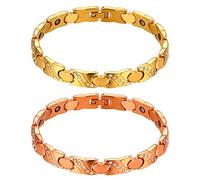 JewelryWe Magnetarmband Herz Armband Damen: 2pcs Edelstahl Magnet Therapie Kugel Perle Perlen X Herz Link Armkette mit Zirkonia Verstellbar Handgelenk Kettenarmband Gliederarmband für Frau Mädchen