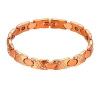 JewelryWe Magnetarmband Herz Armband Damen: Rosegold Edelstahl Magnet Therapie Kugel Perle Perlen X Herz Link Armkette mit Zirkonia Verstellbar Handgelenk Kettenarmband Gliederarmband für Frau Mädchen