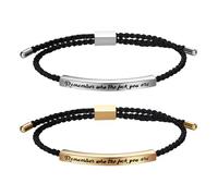 JewelryWe Motivierend Schlaucharmband Armband Damen: 2pcs Remember Who The F*ck You Are Schwarz Handgefertigt Geflochten Verstellbar Armreif Manschette mit Edelstahl Schieber inspirierend Geschenk