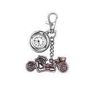 JewelryWe Motorrad Karabiner Uhr mit Schlüsselanhänger: Rotbronze Karabineruhr Taschenuhr mit Halbjäger Motorrad Anhänger Vintage Analog Quarz Clip Uhr Steampunk Biker Geschenk für Herren Damen