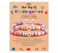 JewelryWe Mutter Tochter Armband Herz: 2 passende Herzförmige Bunte Polymerton geflochten Seil Kindergarten Armbänder Set Verstellbares Kugel Perlen Armkette für Mama Mich Frauen Mädchen