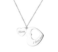 JewelryWe Mutter Tochter Halskette Damen: Edelstahl Doppelte Herz Anhänger mit Gravur I Love You Mom 20 Zoll Kette Silber Geschenk für Frau Mama Muttertag