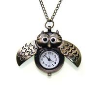 JewelryWe Niedlich Eule Taschenuhr Analog Quarz Kettenuhr Uhr Anhänger Halskette Kette Bronze