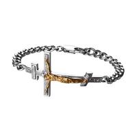 JewelryWe Orthodoxes Kreuz Armband für Herren: Silber Edelstahl Jesus Kruzifix Panzerkette Armkette Vintage Kubanische Kette Armreif Christliche Religiöse Schmuck Geschenk für Orthodoxe Christen