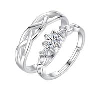 JewelryWe Paar Ringe für Damen Herren: Edelstahl Zirkonia Infinity Unendlichkeit Zeichen Offen Verstellbare Partnerringe Freundschaftsringe Pärchen Eternity Hochzeit Verlobung Band Ringe Silber