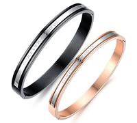 JewelryWe Pärchen Armreif Edelstahl Armband: 2pcs Herren Damen Paar Armspange mit Gravur Forever IN Love Freundschaftsarmband Valentinstag Lieben Geschenke Rosegold Schwarz Silber