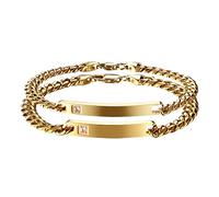 JewelryWe Personalisiert Pärchen Armband Panzerkette - 2pcs Edelstahl Zirkonia Poliert ID Tag Armkette mit Gravur Partnerarmband Freundschaftsarmband Valentinstag Paare Geschenk für Herren Damen Gold