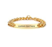 JewelryWe Personalisiert Panzerkette Armband mit Gravur: Gold Edelstahl Poliert Kubanische Kette Armkette Kettenarmband mit Wunschtext Unisex ID Armband Minimalistische Schmuck für Herren Damen