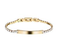 JewelryWe Personalisiert Tennisarmband Damen mit Gravur: Gold Edelstahl Zirkonia Tennis Armband Armkette mit ID Tag Plättchen, individuell zum Beschriften, Geschenk für Frau Freundin Mutter