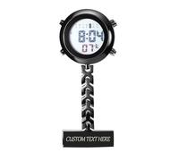 JewelryWe Personalisierte Krankenschwesteruhr Digitale Taschenuhr: Schwarz Elektronische Digitaluhr mit Gravur Multifunktionale Ärzte Krankenschwester Clip on Uhr mit Kalender, Alarm, Stoppuhr