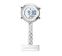 JewelryWe Personalisierte Krankenschwesteruhr Digitale Taschenuhr: Silber Elektronische Digitaluhr mit Gravur Multifunktionale Ärzte Krankenschwester Clip on Uhr mit Kalender, Alarm, Stoppuhr