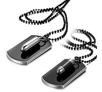 JewelryWe Personalisierte Schmuck 2pcs Herren Halsketten, Gewehrkugel Geschoss Militärischen Erkennungsmarken Armee Stil Dog Tag Anhänger mit 70cm Kette, Schwarz Silber, kostenlos Gravur