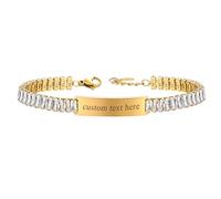 JewelryWe Personalisierte Tennis Armband Damen: Gold Edelstahl Tennisarmband mit weißen rechteckigen Zirkonia Steinen Verstellbare Armkette Armreif mit Gravur individuelles Geschenk für Frau Mädchen