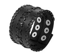 JewelryWe Punk Breit Lederarmband Herren: 4cm Breit Schwarz Geflochten Leder Armband mit Druckknopf Verstellbar Gothic Biker Rock Manschette Armreif Halloween Armschmuck Geschenk für Männer