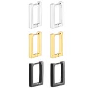 JewelryWe Rechteckige Ohrringe für Herren Damen: 3 Paar Edelstahl Rechteck Klein Huggie Creolen Geometrische Eckige Ohrringe Punk Ohrstecker Ohr Piercing Hypoallergen Ohrschmuck