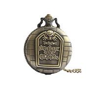 JewelryWe Retro Taschenuhr Herren Kette: Vintage Bronze Farbe Tim Burton's The Nightmare Before Christmas Kettenuhr Männer Analog Quarz Uhr Uhranhänger mit Lange Pullover Halskette Geschenk