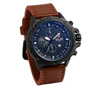 JewelryWe Ringset Armbanduhr Herren Quarz Armband aus PU Leder Wasserdicht 3 Zifferblätter gefälschte Kalender 3 Farben braun