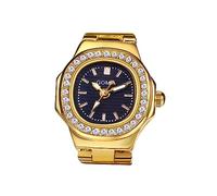 JewelryWe Ringuhr Fingeruhr Damen Uhren - Gold Quadrat Quarz Analoge Verstellbar Metall Ring Uhr Frauen Glitzer Strass Fingerringuhr Uhrenring mit Schwarz Rechteckigem Zifferblatt