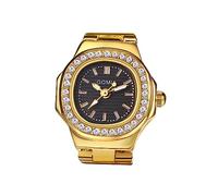 JewelryWe Ringuhr Fingeruhr Damen Uhren - Gold Quadrat Quarz Analoge Verstellbar Metall Ring Uhr Frauen Glitzer Strass Fingerringuhr Uhrenring mit Dunkelgrau Rechteckigem Zifferblatt