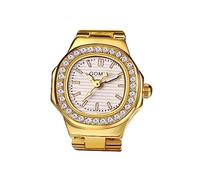JewelryWe Ringuhr Fingeruhr Damen Uhren - Gold Quadrat Quarz Analoge Verstellbar Metall Ring Uhr Frauen Glitzer Strass Fingerringuhr Uhrenring mit Weiß Rechteckigem Zifferblatt
