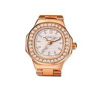 JewelryWe Ringuhr Fingeruhr Damen Uhren - Rosegold Quadrat Quarz Analoge Verstellbar Metall Ring Uhr Frauen Glitzer Strass Fingerringuhr Uhrenring mit Weiß Rechteckigem Zifferblatt