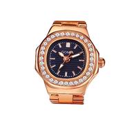 JewelryWe Ringuhr Fingeruhr Damen Uhren - Rosegold Quadrat Quarz Analoge Verstellbar Metall Ring Uhr Frauen Glitzer Strass Fingerringuhr Uhrenring mit Schwarz Rechteckigem Zifferblatt