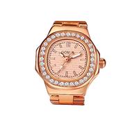 JewelryWe Ringuhr Fingeruhr Damen Uhren - Rosegold Quadrat Quarz Analoge Verstellbar Metall Ring Uhr Frauen Glitzer Strass Fingerringuhr Uhrenring mit Rosa Rechteckigem Zifferblatt