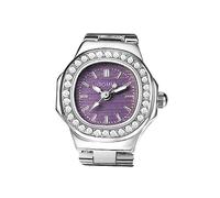 JewelryWe Ringuhr Fingeruhr Damen Uhren - Silber Quadrat Quarz Analoge Verstellbar Metall Ring Uhr Frauen Glitzer Strass Fingerringuhr Uhrenring mit Lila Rechteckigem Zifferblatt