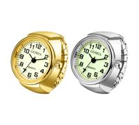 JewelryWe Ringuhr Fingeruhr mit Elastischem Zugband: 2 Stück Analog Quarz Fingerringuhr Damen Herren Dehnbarer Metallband Ring Uhr Uhrenring mit Grünem Leuchtenden Zifferblatt