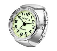 JewelryWe Ringuhr Fingeruhr mit Elastischem Zugband: Silber Analog Quarz Fingerringuhr Damen Herren Dehnbarer Metallband Ring Uhr Uhrenring mit Grünem Leuchtenden Zifferblatt