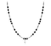 JewelryWe Rosenkranz Kreuz Halskette Herren: Schwarz Obsidian Turmalin Perlen Kette mit Kreuz Anhänger Edelstahl Katholische Religiöse Gebetskette Naturstein Verstellbar Perlenkette Edelstein Schmuck