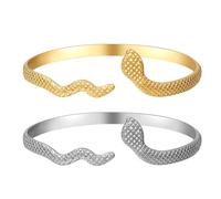 JewelryWe Schlange Armreif Armband Damen: 2 Stück Schlangenarmband Schlangenarmreif offener Armspange Wickelarmband Bypass-Armband verstellbar Manschette Armschmuck für Frauen Mädchen