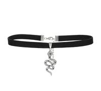JewelryWe Schlange Halsband Samt Choker: Punk Silber Schlange Anhänger Halskette Kette Kurze Schwarze Samt Halskette Stretch Band Kragen Halskette Gothic Schlangenhalskette Schmuck für Frauen Mädchen