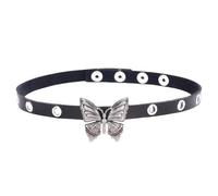 JewelryWe Schmetterling Choker Halskette für Damen: Vintage Punk Schwarz Leder Halsband Boho Silber Schmetterling Anhänger Kette Gothic verstellbare Kragen Halskette Schmuck für Frauen