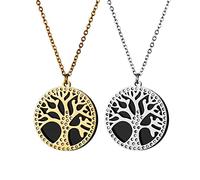 JewelryWe Schmuck 2PCS Damen Halskette Lebensbaum Kette mit Gravur, Edelstahl Baum des Lebens Anhänger mit Zirkonia Silber Gold Geschenk