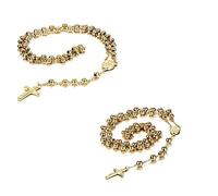 JewelryWe Schmuck 2pcs Edelstahl Anhänger Halskette Gold Jesus Christ Kruzifix Kreuz Rosenkranz Jahrgang 30.7/36.6 Zoll Kette Herren,Damen (Ostern Geschenk)