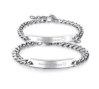 JewelryWe Schmuck 2pcs Pärchen Armband Edelstahl Partnerarmband, Lieben Freudschaftsarmband Paar Geschenk, Panzerarmband Panzerkette Armreifen mit Gravur Always & Forever für Herren Damen