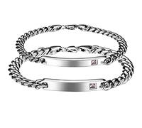 JewelryWe Schmuck 2pcs Personalisierte Pärchen Armband mit Gravur Edelstahl Glänzend Poliert Panzerkette Armkette Partnerarmband Freundschaftsarmband Valentinstag Paare Geschenk für Herren Damen