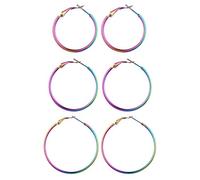 JewelryWe Schmuck 3 Paare Creolen Damen Edelstahl Hochglanz Poliert Große Ring Ohrringe Ohrhänger Ohrstecker Ohr-Piercings für Frauen Mädchen Bunt Mehrfarbig - Durchmesser: 30 40 45 mm