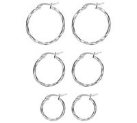 JewelryWe Schmuck 3 Paare Creolen Ohrringe Damen Edelstahl Twisted Rund Hängend Huggie Creole Silber Durchmesser 15mm/20mm/25mm