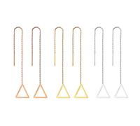JewelryWe Schmuck 3 Paare Durchzieher Ohrringe Edelstahl Dreieck Triangel Lange Kette Einfädler Ohr Linie Ohrhänger für Frauen Mädchen, Silber Gold Rosegold